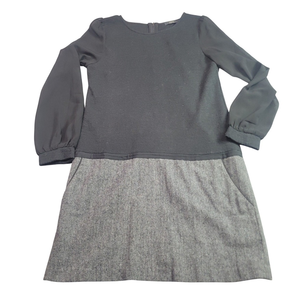 THML Dress Womens Medium Black Grey Mixed Media Angora Wool Blend Shift TM2484